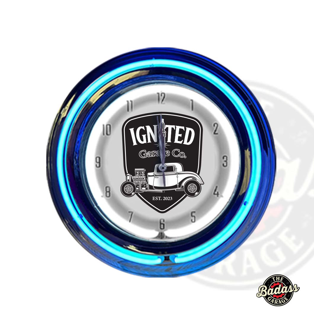 Ignited Garage Double Ring Neon Clock - Blue
