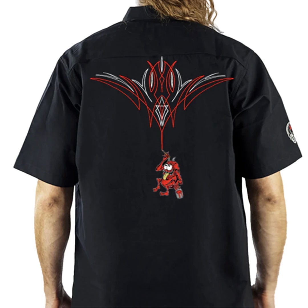Pinstripe Painting Monster Embroidered Work Shirt - Medium