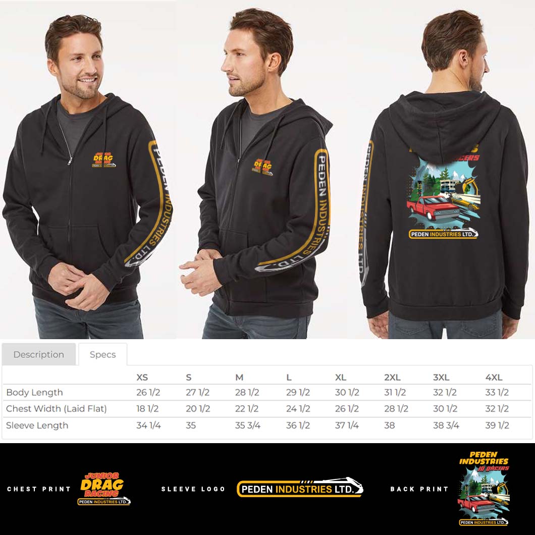 Junior Street Drag Racing Zippered Hoodie Black - Medium