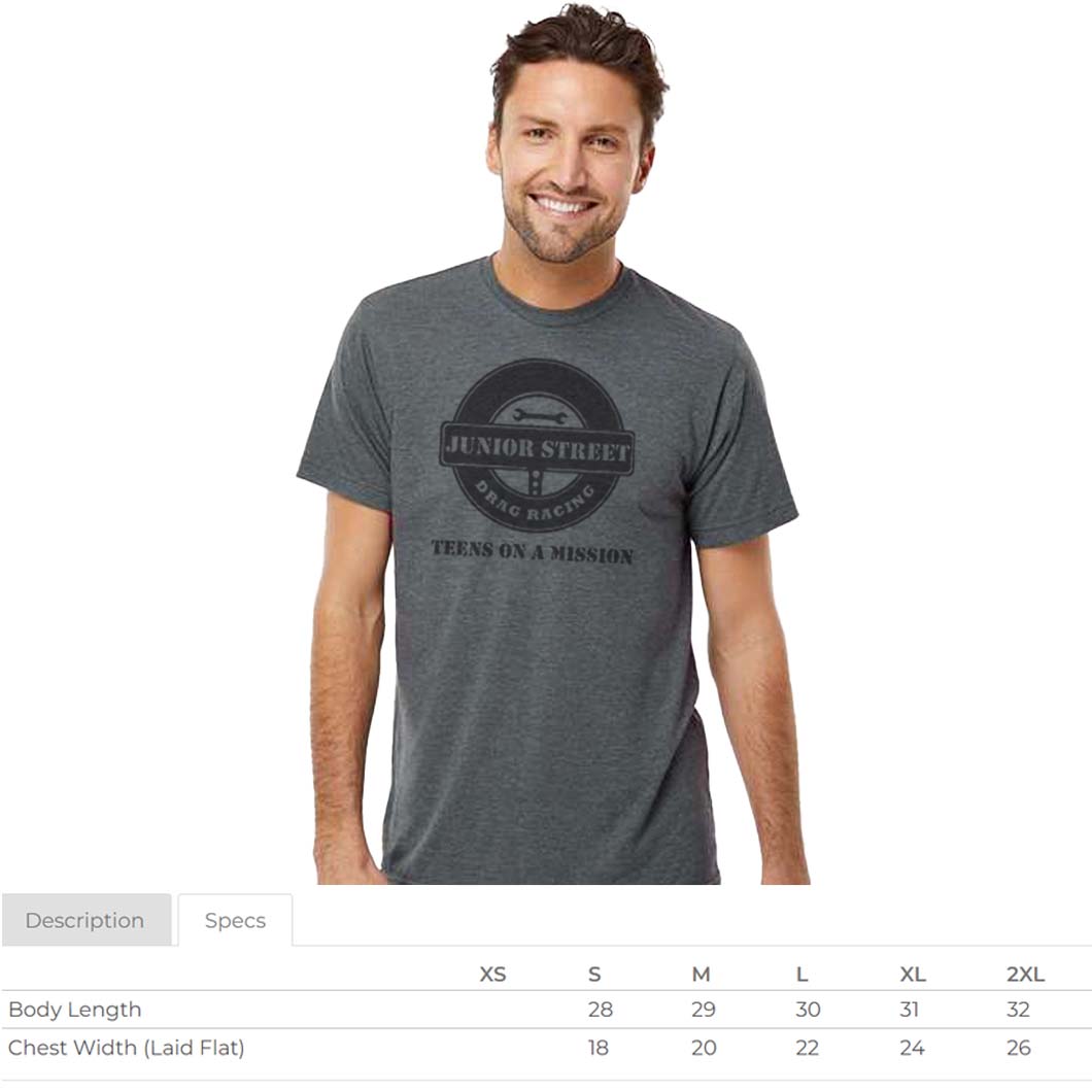 Junior Street Drag Racing Soft and Light Charcoal Grey Tee - Medium