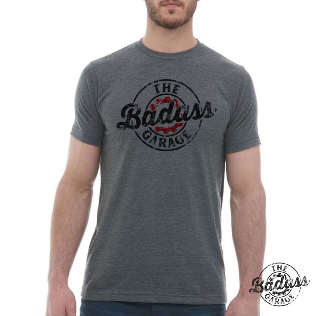 The Badass Garage Red & Black Logo Distressed Logo Unisex Round Neck T-Shirt
